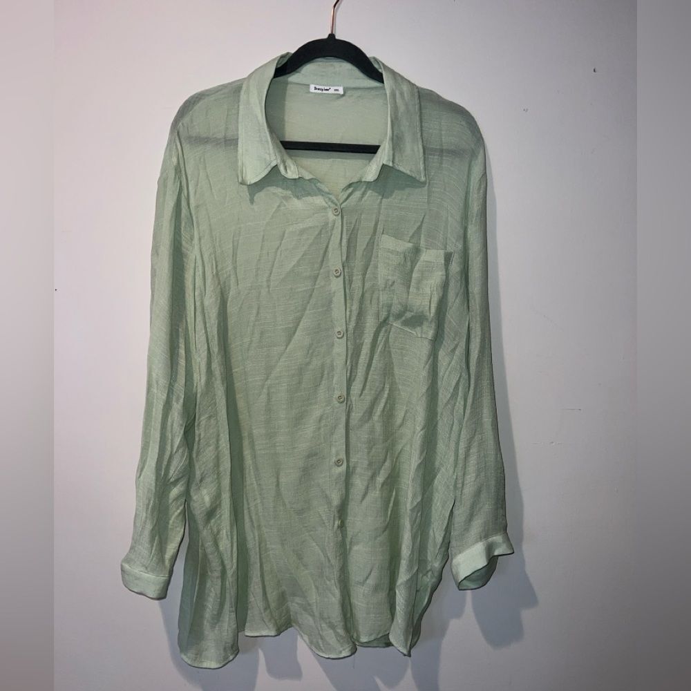 XXL Green Casual Button-Down or Swim Coverup Breezy Lane Sheer Oversized